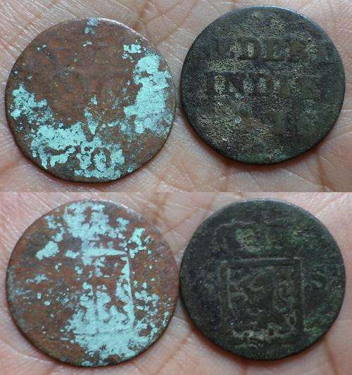 1800's VOC & 1826 Antique Copper Duit Colonial Ancient US Lot of (2 Coins)