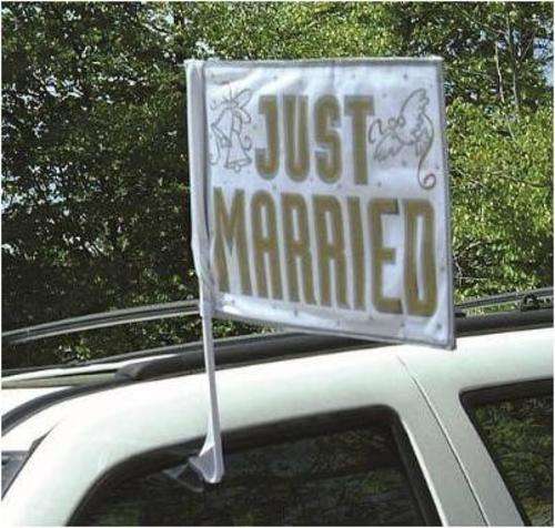 Just married wedding car flag