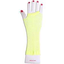 Yellow fishnet gloves