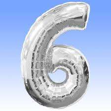 Large silver number six balloon