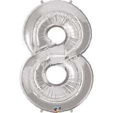Large silver number eight balloon