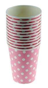 Pink polka dot paper cups, 10 per pack