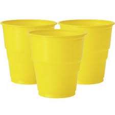 Plastic cups / glasses 250ml , yellow 10 in pack