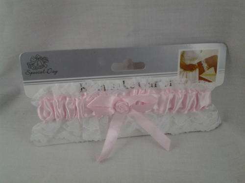 wedding lacey garter with pink satin ribbon