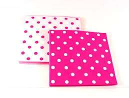 Polka dot serviettes pink x 2 and red polka plates x2