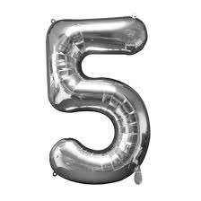Large silver number five balloon