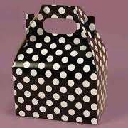 Coloured party boxes - 5 per pack - black polka dot