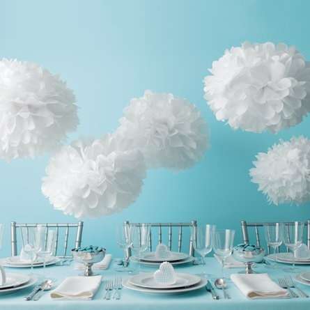 Tissue paper decorative hanging ball - white 30cm - pom pom