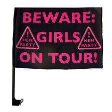 Hen party girls night, beware girls on tour, car window flag