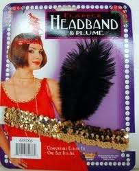 Sequin flapper headband - silver with red feather