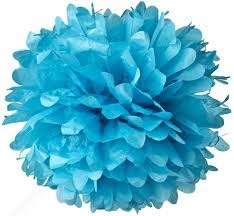 Tissue paper decorative hanging ball - blue 43cm - pom pom