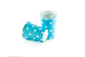 Blue polka dot paper cups, 10 per pack