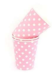 Pink polka dot paper cups, 10 per pack