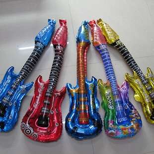 Guitar foil balloon (rock party) BLUE,  84cm - blows up with straw