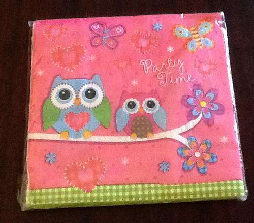 Pink owl party time party serviettes (20)