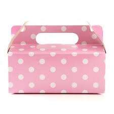 Coloured party boxes - 5 per pack - pink polka dot