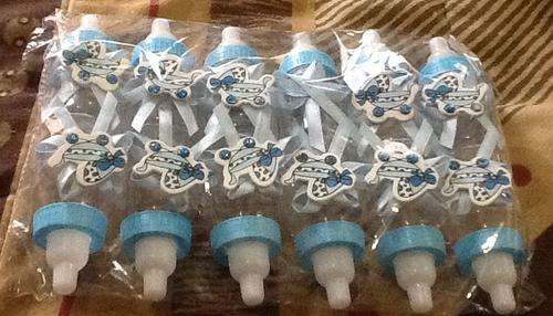 Blue boy plastic bottles for babyshower 6cm - party favor / decor, price per bottle