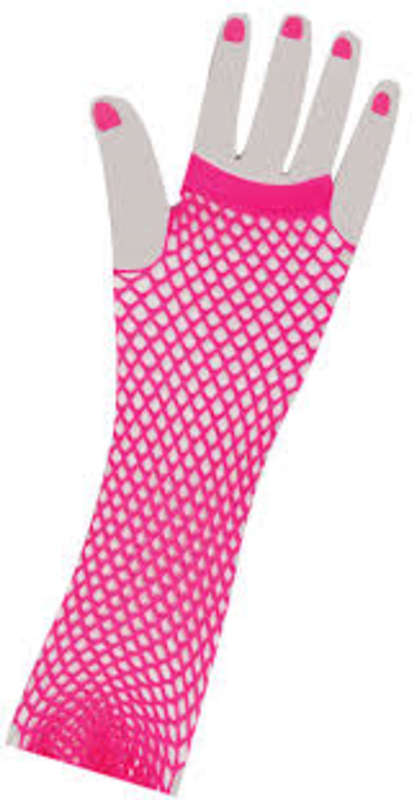 neon pink 80's fishnet gloves