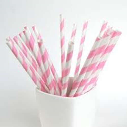 Paper straws 20 per pack - pink and white stripes
