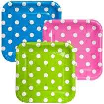 Square big paper plates (10) - polka dot green
