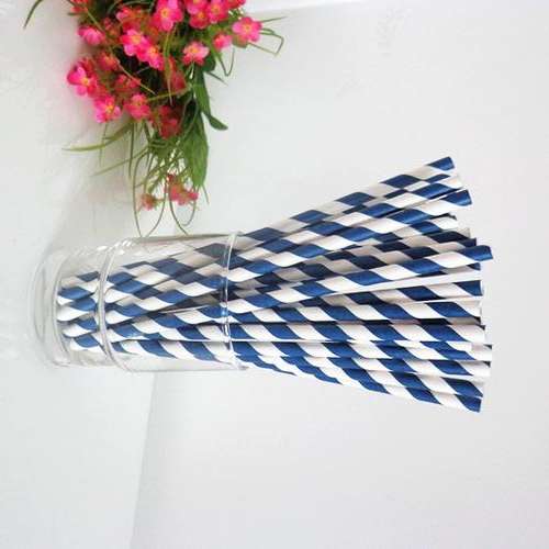 Paper straws 20 per pack - blue and white stripes