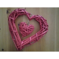 Double red rattan heart, 25cm