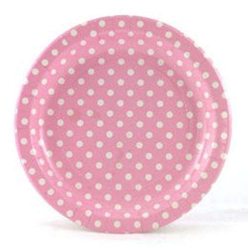 Pink polka dots big paper plates (10)
