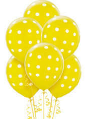 Helium quality balloon 10 in pack , yellow polka dots