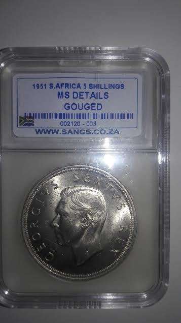 1951 5 Shillings Sangs Graded MS Details Gouged