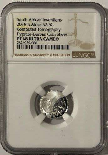 2018 2.5C SA Inventions - Computed Tomography Flypress - Durban coin Show PF68 ULC NGC 2826939-080