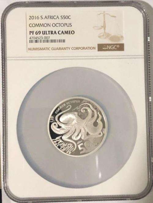 2016 50 Cent 2 oz Silver Common Octopus PF69 Ultra Cameo NGC 4704523-007