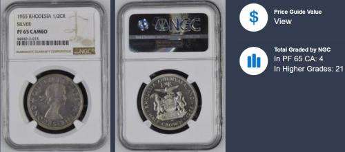 1955 Rhodesia Silver Half Crown PF65 Cameo NGC 4444012-014