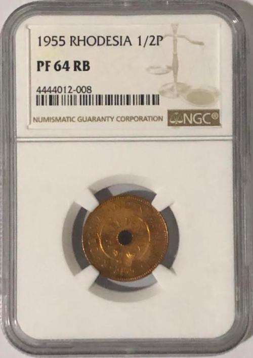 1955 Rhodesia Half Penny PF64 RB NGC 4444012-008