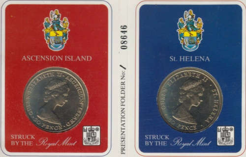 1984 Royal Visit Ascension Island Silver (.925) - 2 0ff coins in sealed holder: See numista for Ref.