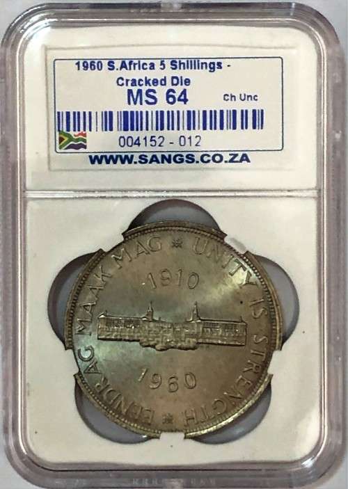 1960 Silver 5 Shillings - (Cracked Die) MS4 Graded
