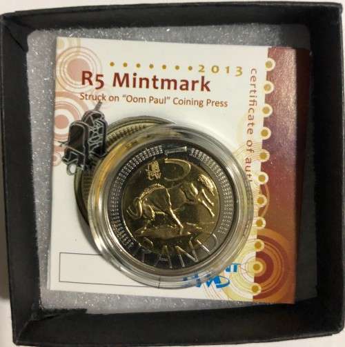 2013 R5 Oom Paul Fly Press Mint Mark Structed/Pressed in original holder