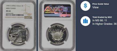 1999 Silver Protea Mine Tower R1 NGC MS66