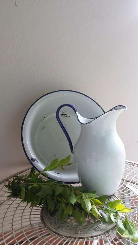 Vintage enamel jug and bowl