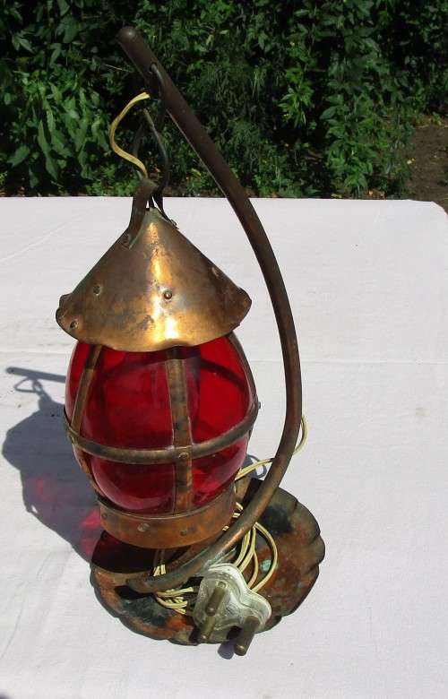 HANGING LIGHT WITH RED GLASS SHADE