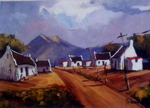 Artist Bekezela, Acrylics on Canvas, 30 x 40 cms, " Boland Village"