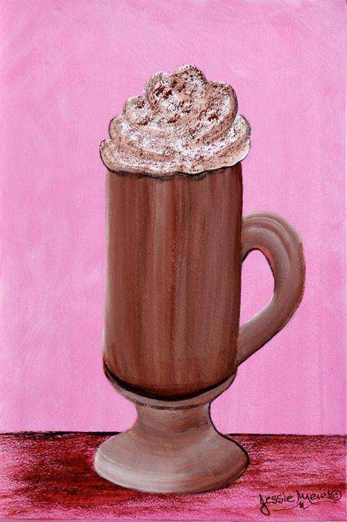 Jessie Meier, Acrylics on prepared board, 30 x 20 cms, "Frothy Cappuccino"