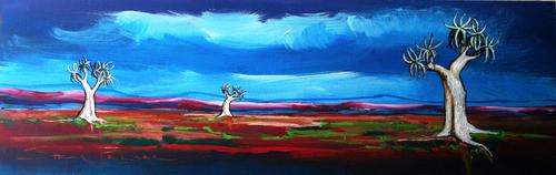 Stella Pelser, Acrylics on Board, 47.5 x 15 x 0.9 cms, "The Quiver Trees"