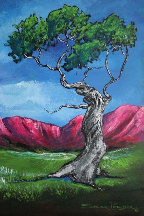 Stella Pelser, Acrylics on Board, 40 x 30 x 0.9 cms, "Boland Tree"