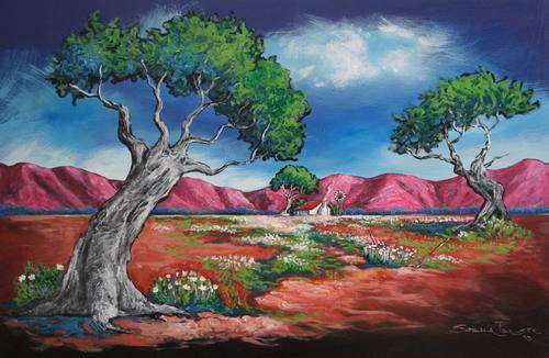 Stella Pelser, Acrylics on Board, 41 x 60 x 0.6 cms, "Boland Nostalgia"