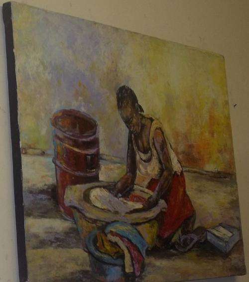 Stanley Moyo, "The Washerwoman", Oil on Canvas, 85 cm x 62 cm x 3 cm