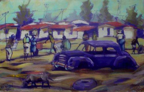 Tendai Kazaili, ex Tanzania, "Township Life", Oil on Canvas, 80 x 58 cms, Postage R 35