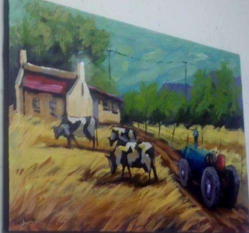 Tendai Kazaili, Oil on Canvas, 90 x 55 x 2 cms, Farmscape, Box Framed, Large Size
