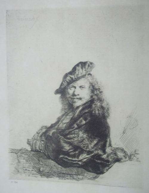 Rembrandt van Rijn, Antique Lithographic Print of Etching, Self Portrait