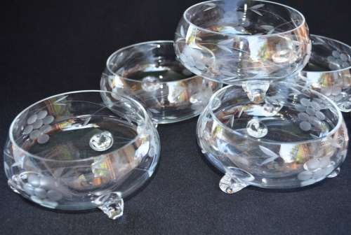 CUT GLASS !!! - Set of SIX beautiful Glass bowls - Exquisite!!!