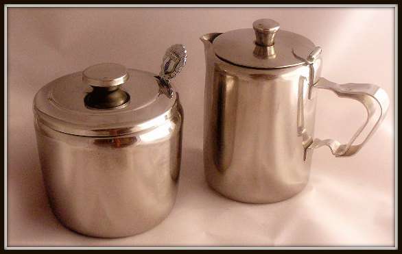 S/Steel Milk Jug and Sugar Bowl with Spoon